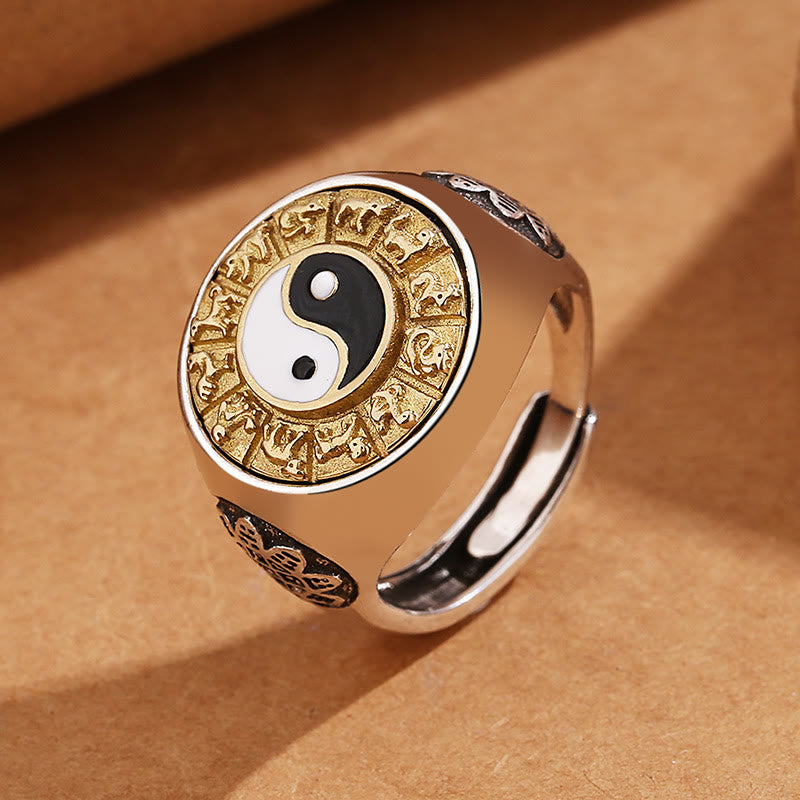 Buddha Stones Yin Yang Chinese Zodiac Copper Wealth Adjustable Ring - Yin Yang(Adjustable) - image 0