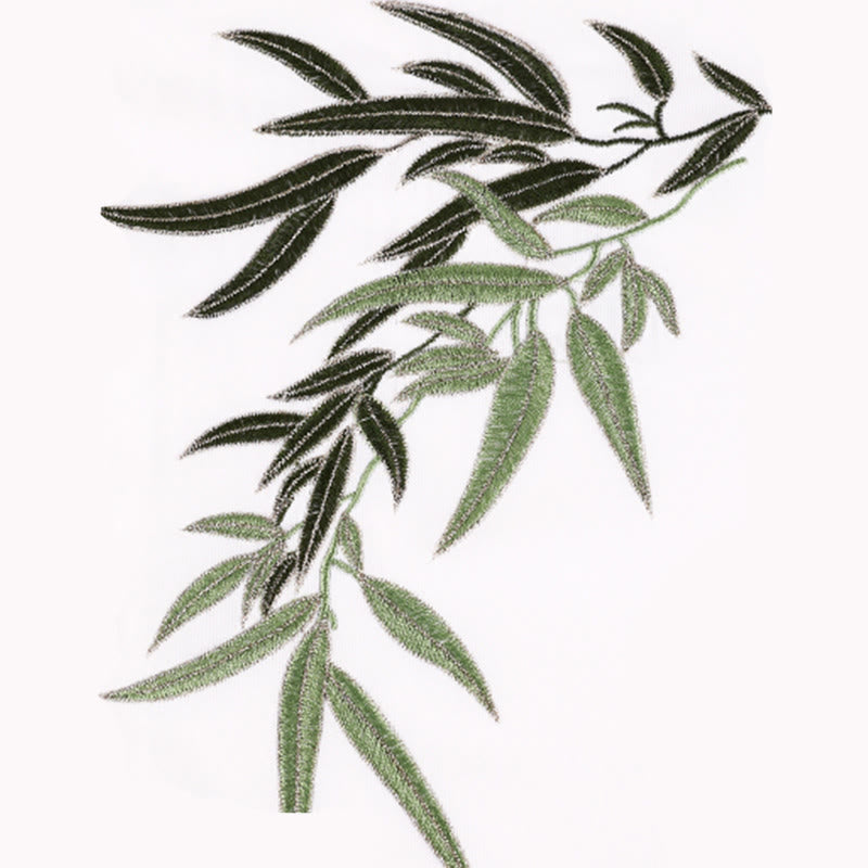 Buddha Stones 2Pcs Fall Green Bamboo Leaves Embroidery Frog-Button Tai Chi Meditation Qigong Zen Practice Unisex Cotton Clothing Set - image 5