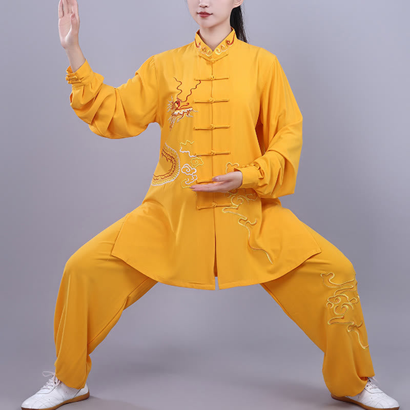 Buddha Stones 2Pcs Fall Embroidery Dragon Frog-Button Tai Chi Meditation Qigong Zen Practice Unisex Cotton Clothing Set - Yellow - 3XL-FIT FOR US/UK/AU/EU-XL - image 19
