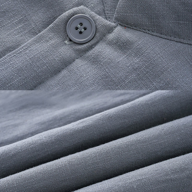 Buddha Stones Winter Men's Frog-Button Tang Suit Linen Cotton Fleece Lined Jacket Shirt With Pockets - image 5