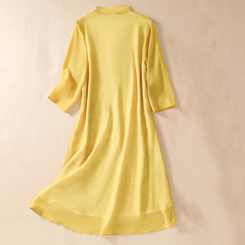 Buddha Stones Women's Flower Embroidery Frog-Button Shirt Dress Wide Leg Pants - image 2