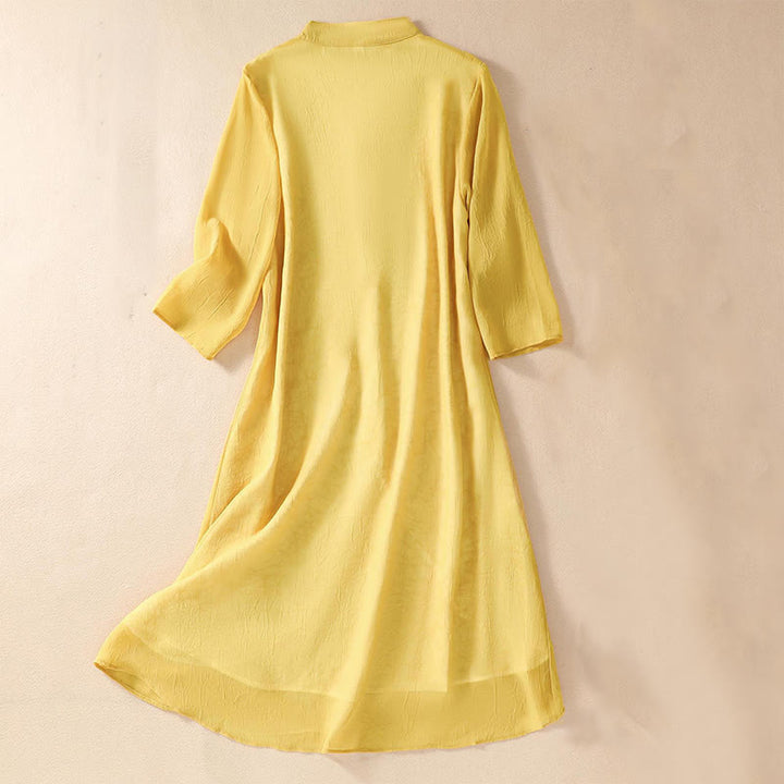 Buddha Stones Women's Flower Embroidery Frog-Button Shirt Dress Wide Leg Pants - image 2