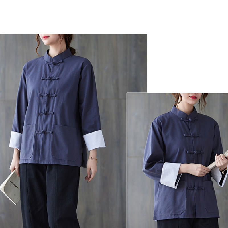 Buddha Stones Women's Frog-Button Long Sleeve Shirt Pants Meditation Cotton Linen Clothing - image 18