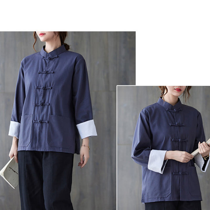 Buddha Stones Women's Frog-Button Long Sleeve Shirt Pants Meditation Cotton Linen Clothing - image 18