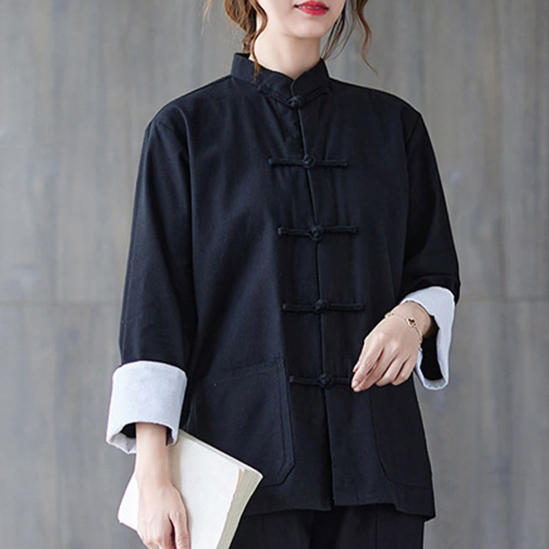 Buddha Stones Women's Frog-Button Long Sleeve Shirt Pants Meditation Cotton Linen Clothing - image 6