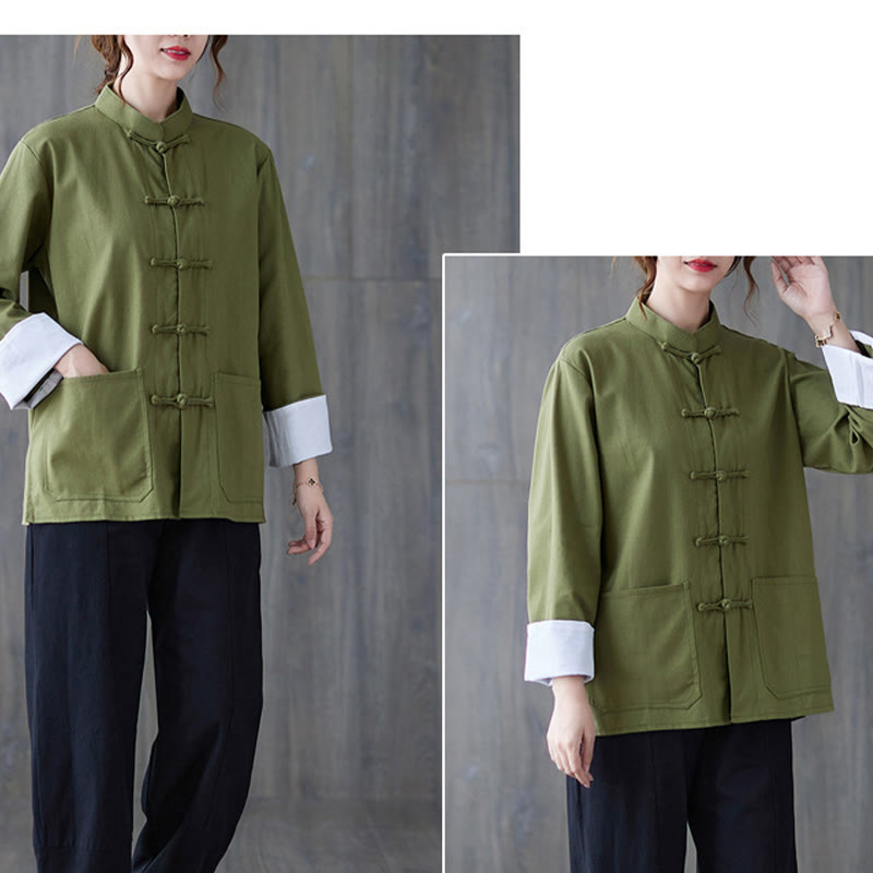 Buddha Stones Women's Frog-Button Long Sleeve Shirt Pants Meditation Cotton Linen Clothing - image 3