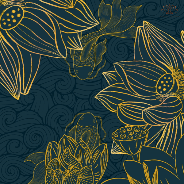 Buddha Stones Gray Golden Koi Fish Lotus Print Gym Leggings Women's Yoga Pants - image 1