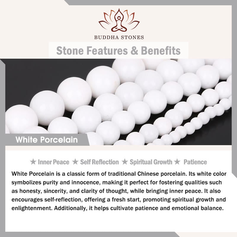 Buddha Stones 108 Mala Beads White Porcelain Six True Words 'Om Mani Padme Hum' Patience Bracelet - image 2