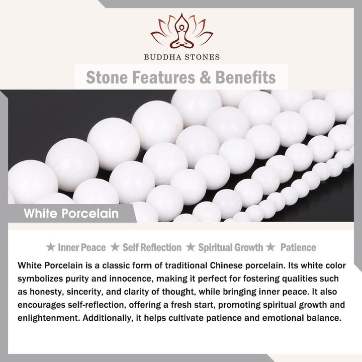 Buddha Stones 108 Mala Beads White Porcelain Six True Words 'Om Mani Padme Hum' Patience Bracelet - image 2