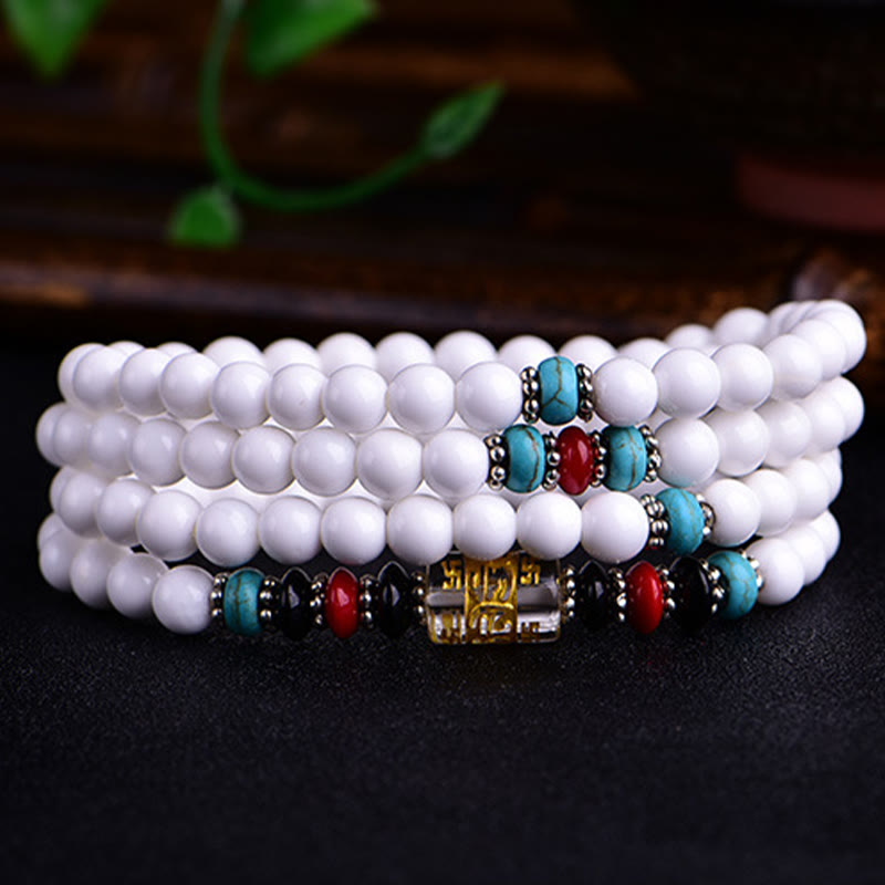 Buddha Stones 108 Mala Beads White Porcelain Six True Words 'Om Mani Padme Hum' Patience Bracelet - White Porcelain Six True Words 'Om Mani Padme Hum' - 8mm - 15-19cm - image 4