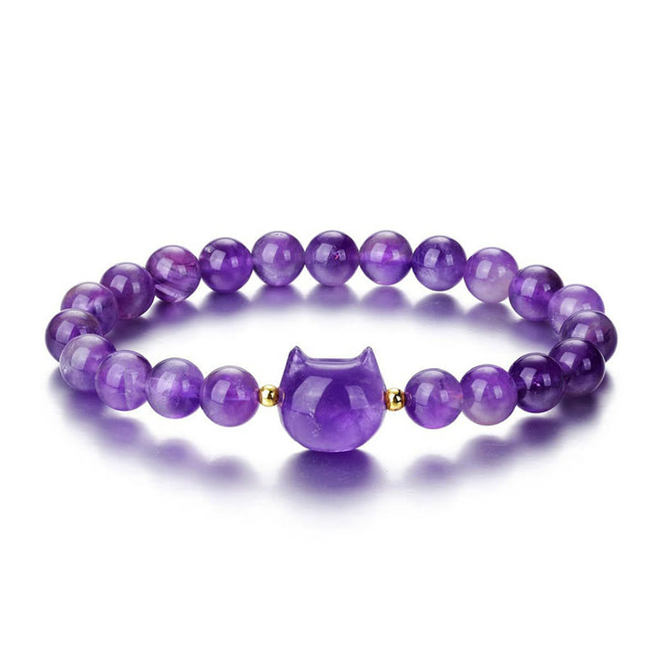 Buddha Stones Amethyst Green Aventurine Rose Quartz Fluorite Cat Head Balance Luck Bracelet - image 4