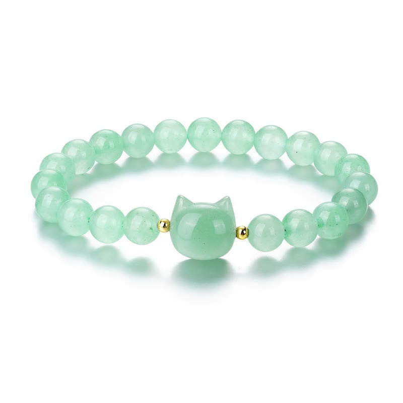 Buddha Stones Amethyst Green Aventurine Rose Quartz Fluorite Cat Head Balance Luck Bracelet - image 9
