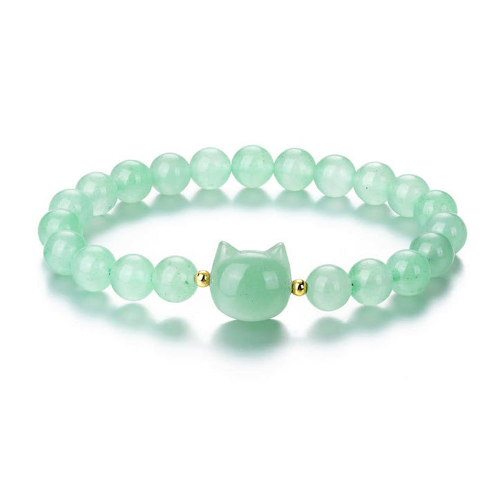 Buddha Stones Amethyst Green Aventurine Rose Quartz Fluorite Cat Head Balance Luck Bracelet - image 9