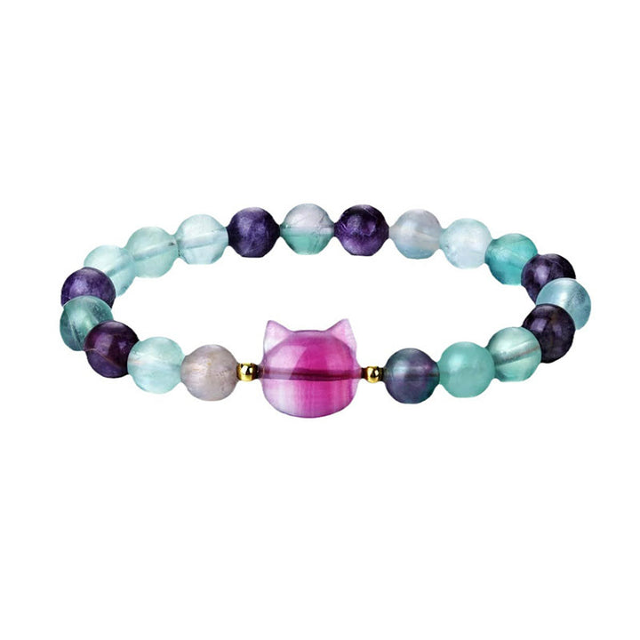 Buddha Stones Amethyst Green Aventurine Rose Quartz Fluorite Cat Head Balance Luck Bracelet - image 18