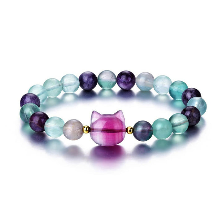 Buddha Stones Amethyst Green Aventurine Rose Quartz Fluorite Cat Head Balance Luck Bracelet - image 17