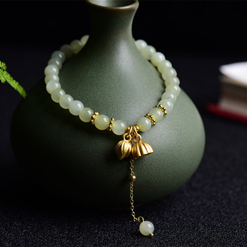 Buddha Stones Natural Hetian Jade Lotus Luck Bracelet - image 2