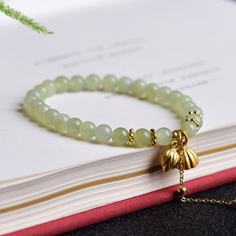 Buddha Stones Natural Hetian Jade Lotus Luck Bracelet - image 4