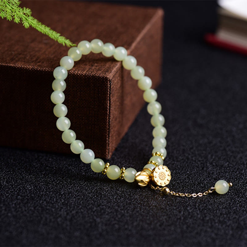 Buddha Stones Natural Hetian Jade Lotus Luck Bracelet - image 6
