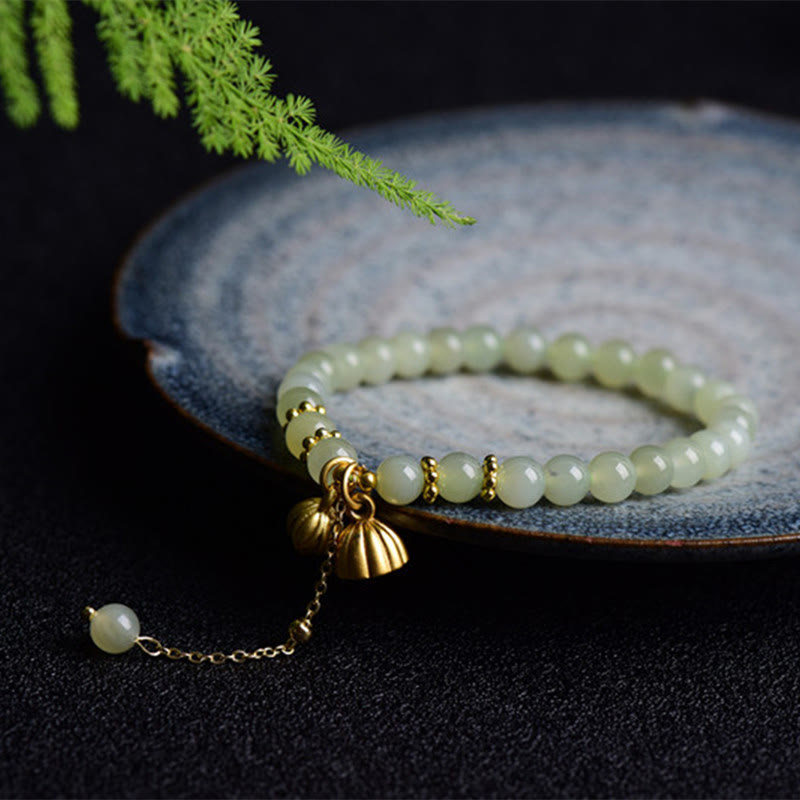 Buddha Stones Natural Hetian Jade Lotus Luck Bracelet - image 0