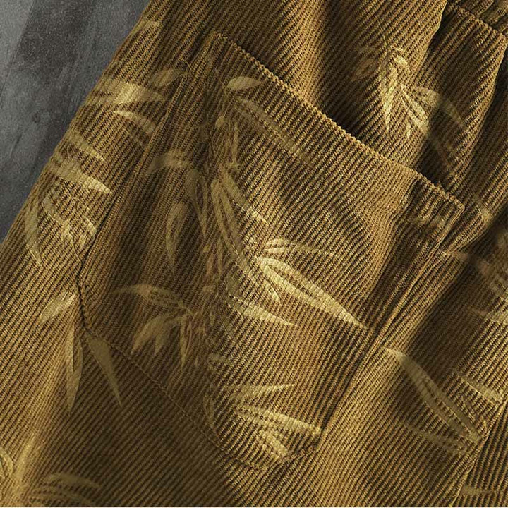 Buddha Stones Bamboo Leaves Corduroy Drawstring Cotton Men's Wide Leg Pants With Pockets - image 9