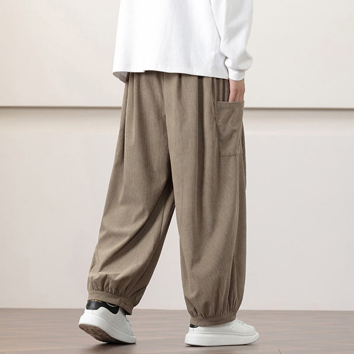 Buddha Stones Solid Color Corduroy Drawstring Men's Harem Pants With Pockets - image 26
