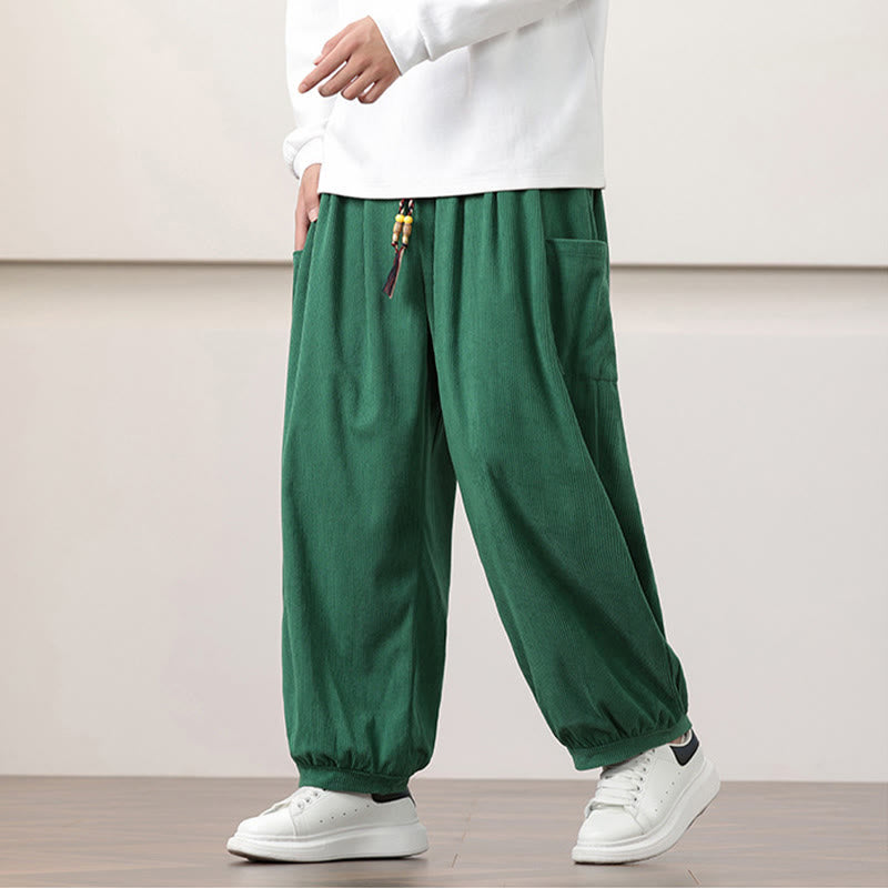 Buddha Stones Solid Color Corduroy Drawstring Men's Harem Pants With Pockets - SeaGreen - US/UK/AU46，EU56 (5XL) - image 29
