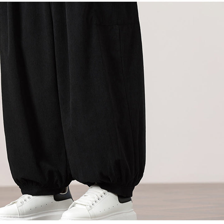 Buddha Stones Solid Color Corduroy Drawstring Men's Harem Pants With Pockets - image 21