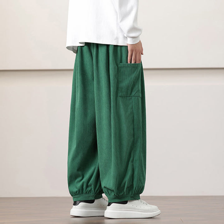 Buddha Stones Solid Color Corduroy Drawstring Men's Harem Pants With Pockets - image 33