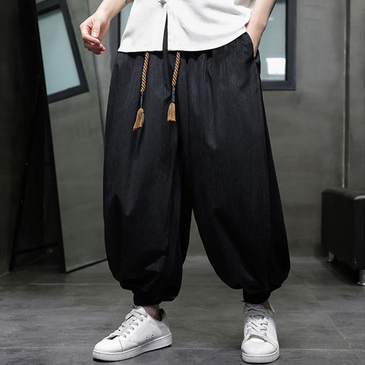 Buddha Stones Solid Color Corduroy Drawstring Thermal Men's Harem Pants With Pockets - image 15