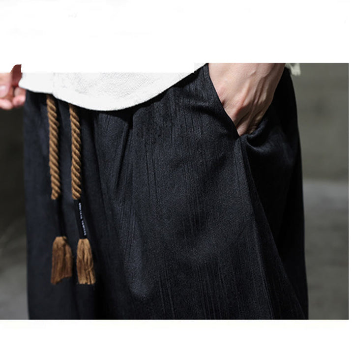 Buddha Stones Solid Color Corduroy Drawstring Thermal Men's Harem Pants With Pockets - image 17