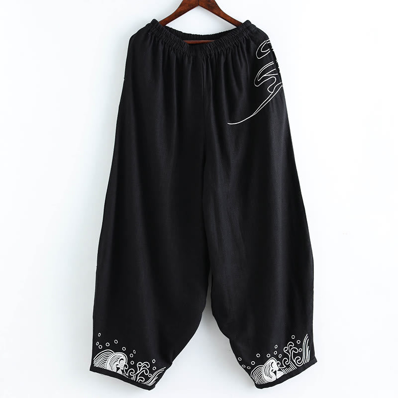 Buddha Stones Clouds Elastic Waist Ethnic Cotton Men's Pants With Pockets - image 8