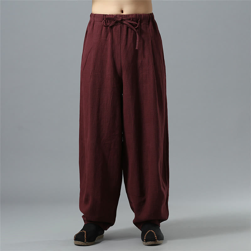 Buddha Stones Casual Solid Color Drawstring Cotton Linen Men's Pants With Pockets - DarkRed - US/UK/AU40，EU50 (2XL) - image 17