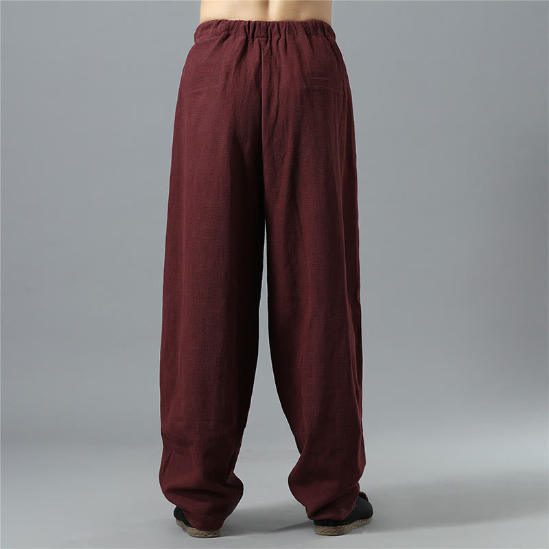 Buddha Stones Casual Solid Color Drawstring Cotton Linen Men's Pants With Pockets - image 21