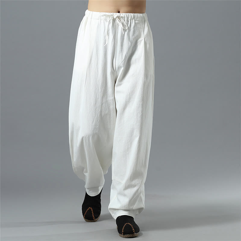 Buddha Stones Casual Solid Color Drawstring Cotton Linen Men's Pants With Pockets - image 3