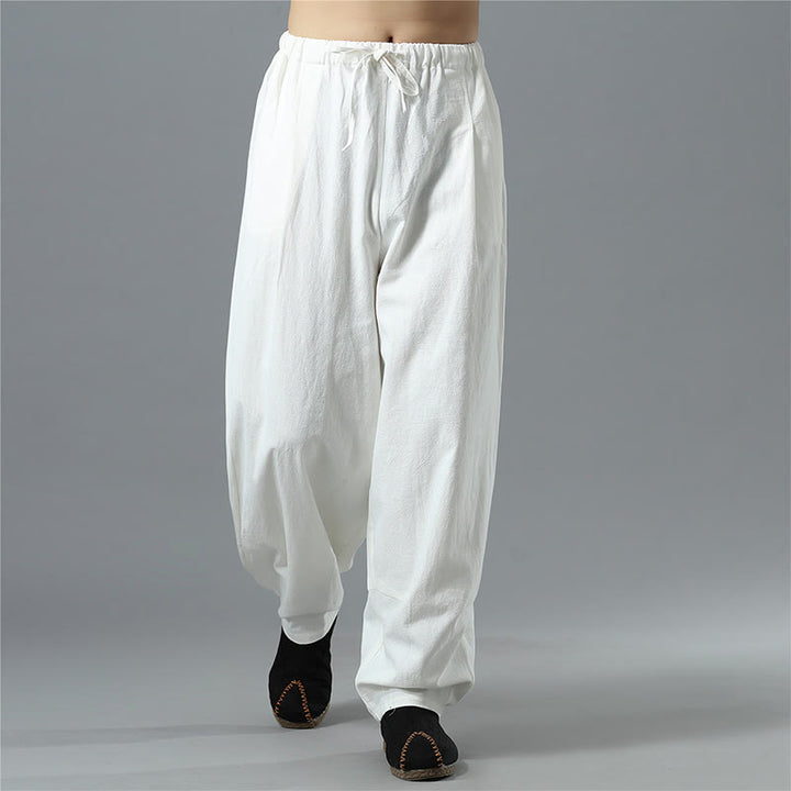 Buddha Stones Casual Solid Color Drawstring Cotton Linen Men's Pants With Pockets - image 3