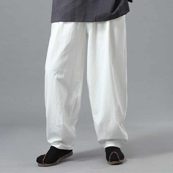 Buddha Stones Casual Solid Color Drawstring Cotton Linen Men's Pants With Pockets - image 7