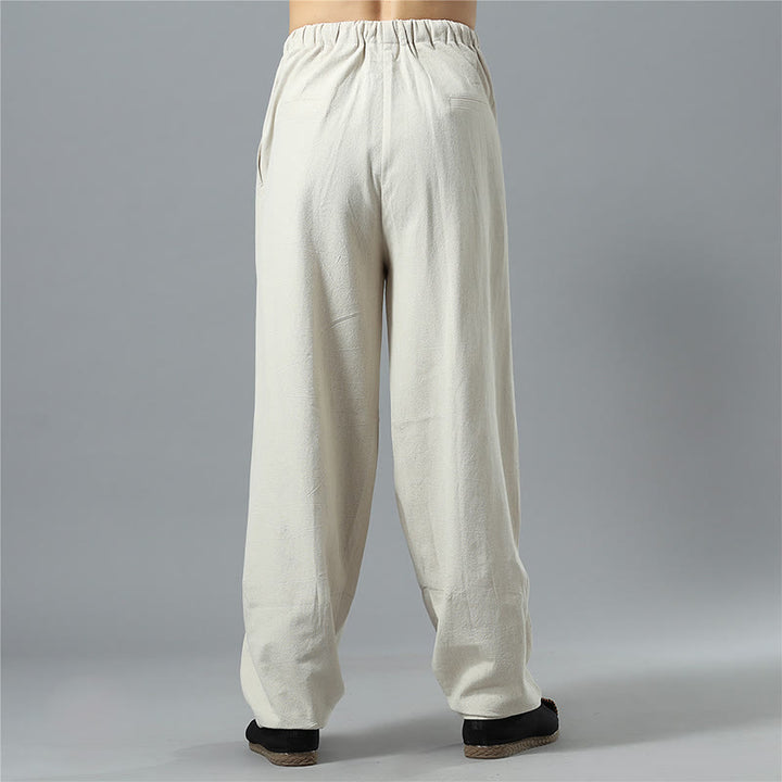 Buddha Stones Casual Solid Color Drawstring Cotton Linen Men's Pants With Pockets - image 29