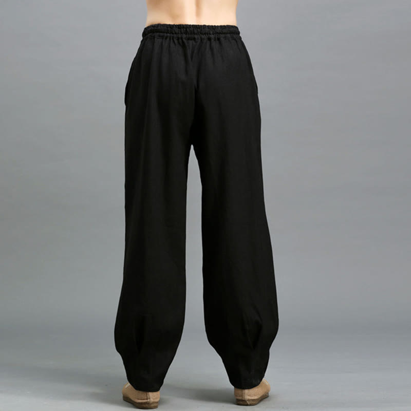 Buddha Stones Casual Plain Color Elastic Drawstring Ramie Linen Men's Pants With Pockets - image 15