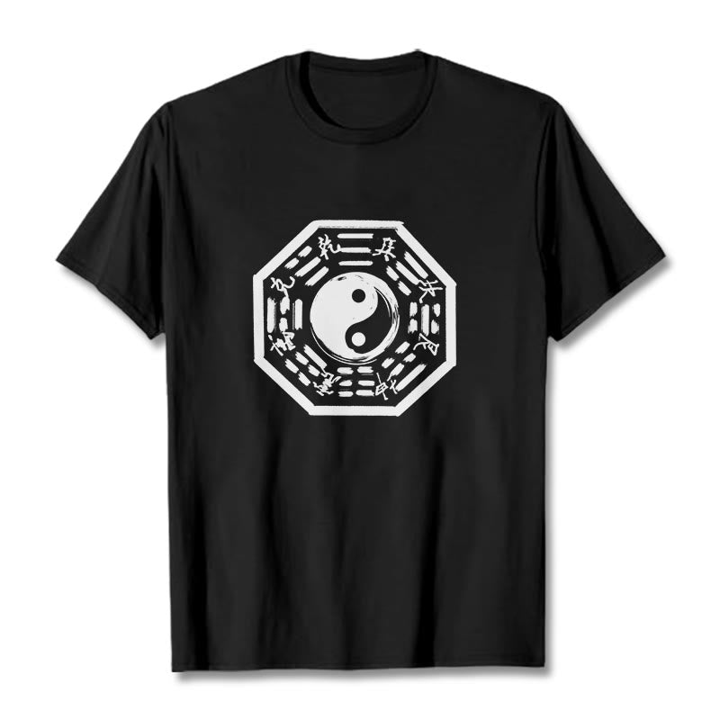 Buddha Stones Ba Gua Pattern Cotton Tee T-shirt - Black - 2XL - image 0