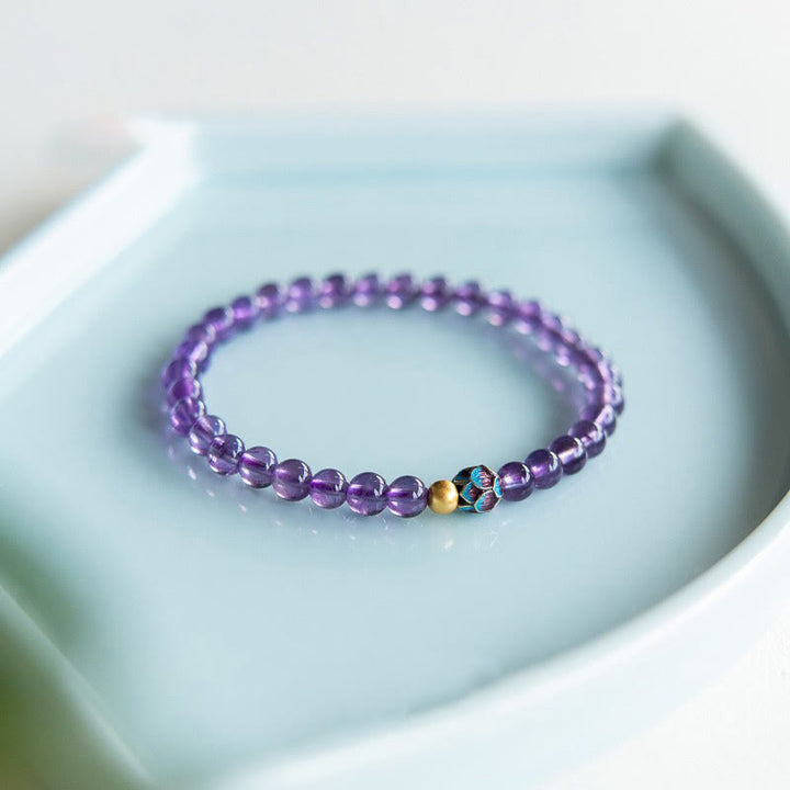 Buddha Stones Natural Amethyst Lotus Spiritual Awareness Bracelet - image 1