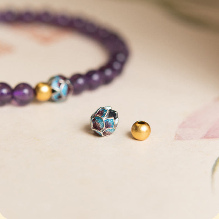 Buddha Stones Natural Amethyst Lotus Spiritual Awareness Bracelet - image 10