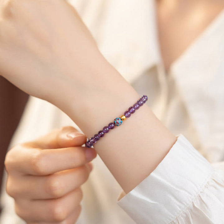 Buddha Stones Natural Amethyst Lotus Spiritual Awareness Bracelet - image 8