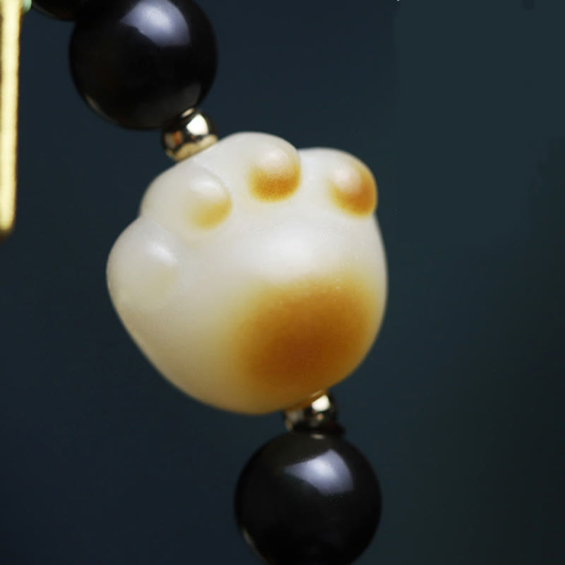 Buddha Stones Black Obsidian Cat Paw Bodhi Seed Lucky Fortune Charm Purification Bracelet - image 13