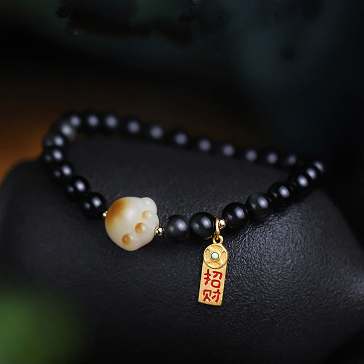 Buddha Stones Black Obsidian Cat Paw Bodhi Seed Lucky Fortune Charm Purification Bracelet - image 6