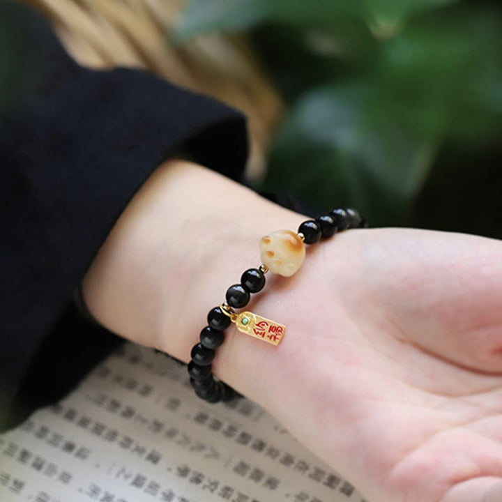 Buddha Stones Black Obsidian Cat Paw Bodhi Seed Lucky Fortune Charm Purification Bracelet - image 4