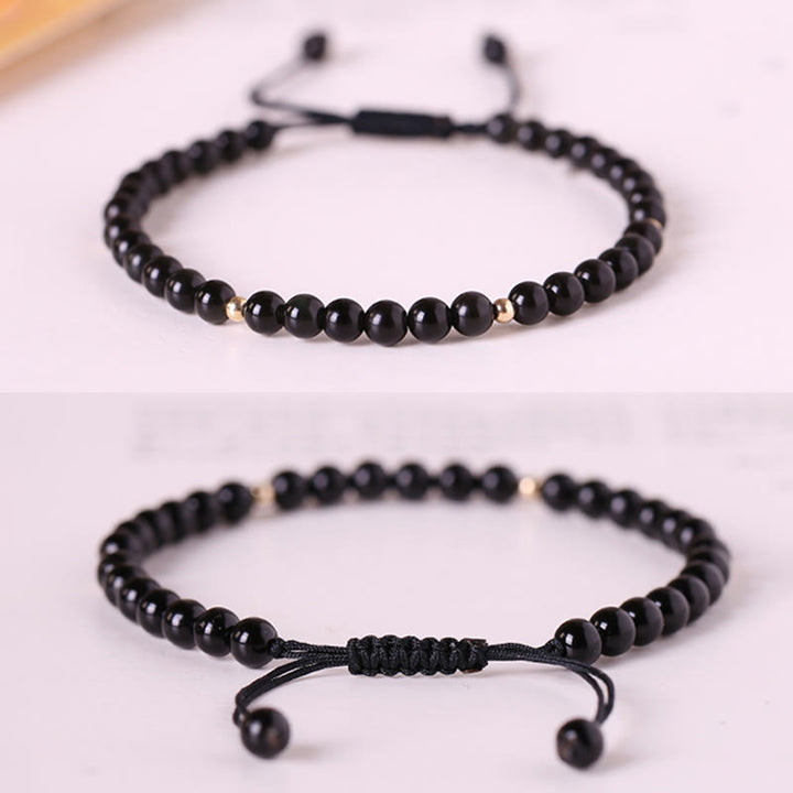 Buddha Stones Small Black Obsidian Beads Fulfillment Rope Bracelet - image 9