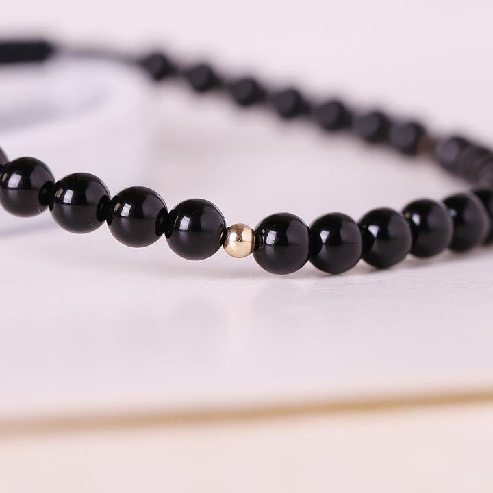 Buddha Stones Small Black Obsidian Beads Fulfillment Rope Bracelet - image 12