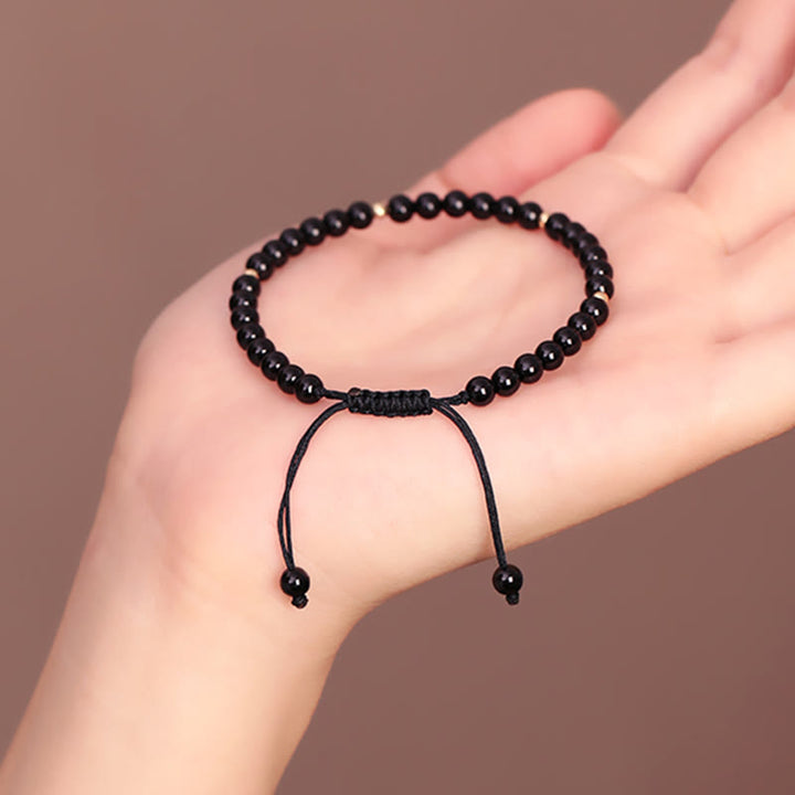 Buddha Stones Small Black Obsidian Beads Fulfillment Rope Bracelet - image 8