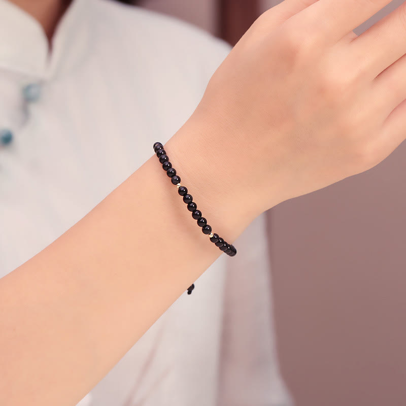 Buddha Stones Small Black Obsidian Beads Fulfillment Rope Bracelet - image 4