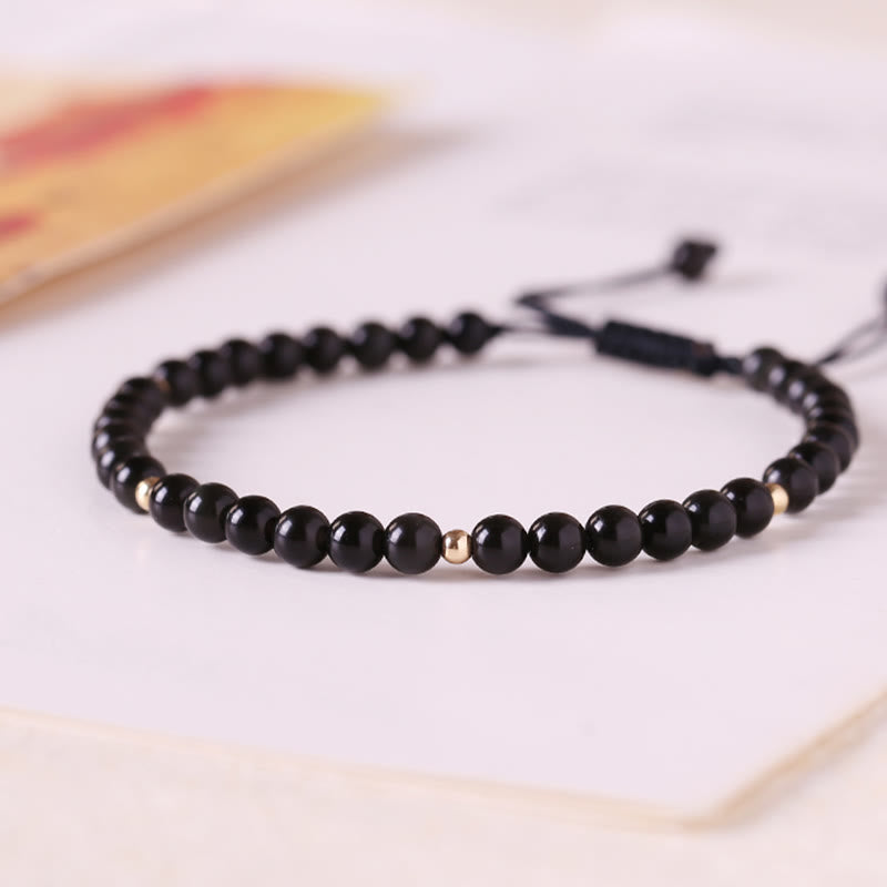 Buddha Stones Small Black Obsidian Beads Fulfillment Rope Bracelet - image 10